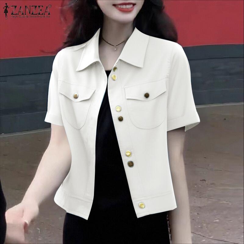 ZANZEA Women Turn Down Collar Casual Short Sleeve Blouse