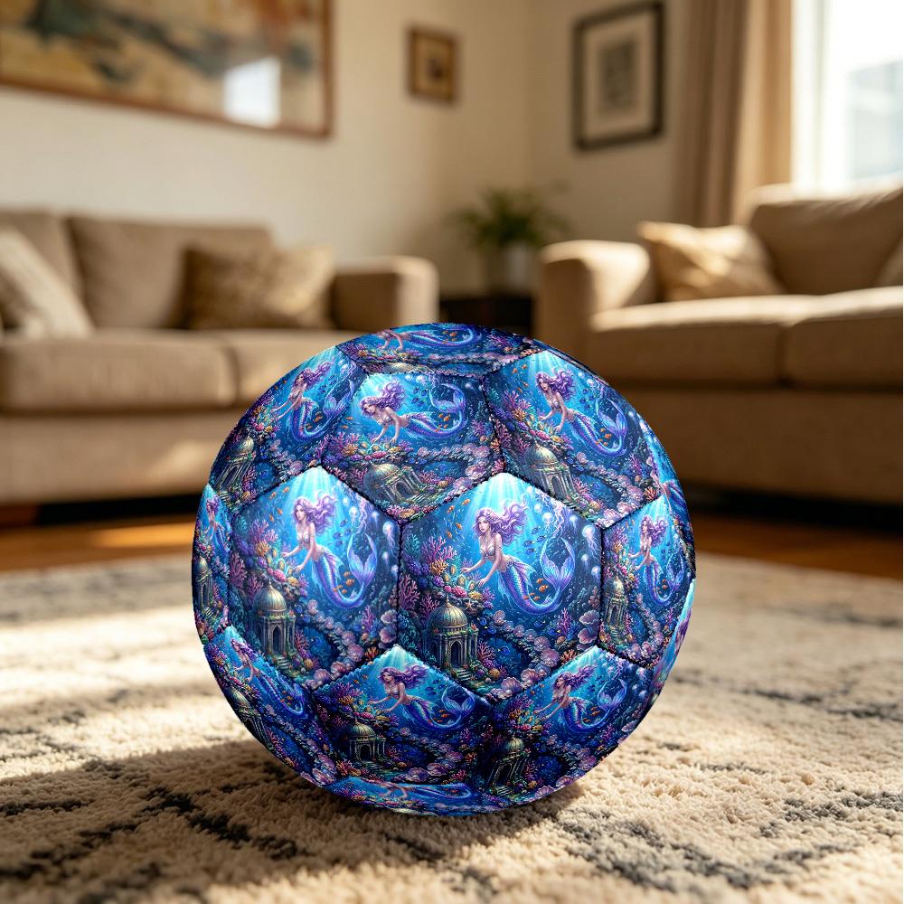 1pc Mermaid Underwater Kingdom Theme Soccer Ball Football, Size 5, Lightweight PVC, Durable Outdoor Training Soccer Ball, Gift M61422