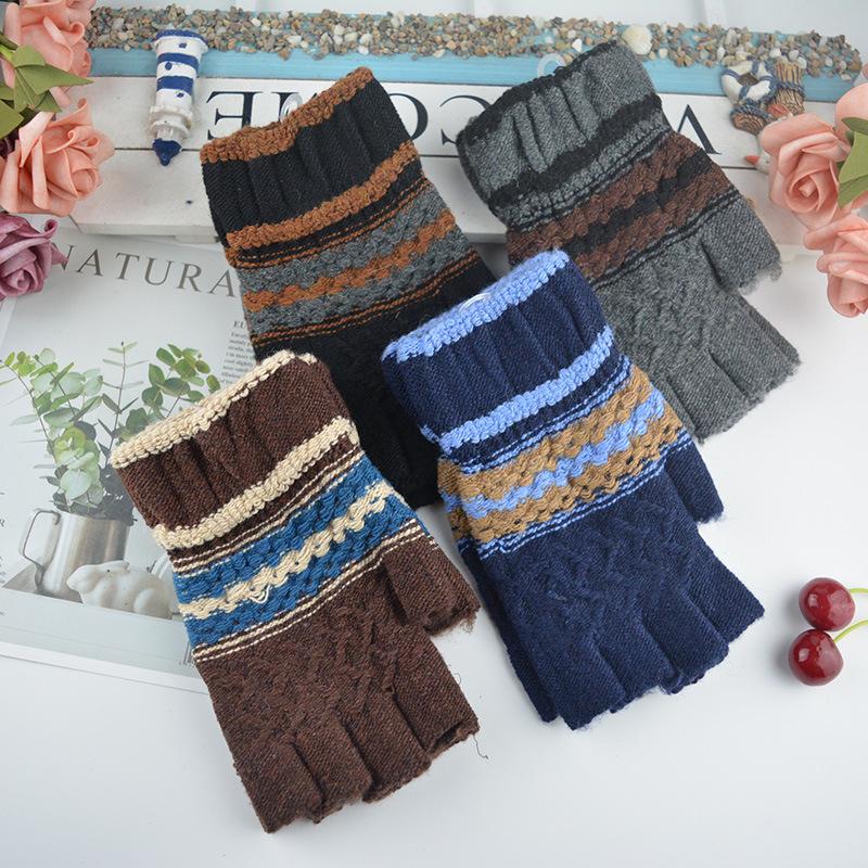 

Мужские теплые перчатки без пальцев Зимние жаккардовые студенческие для письма Офисные шерстяные перчатки