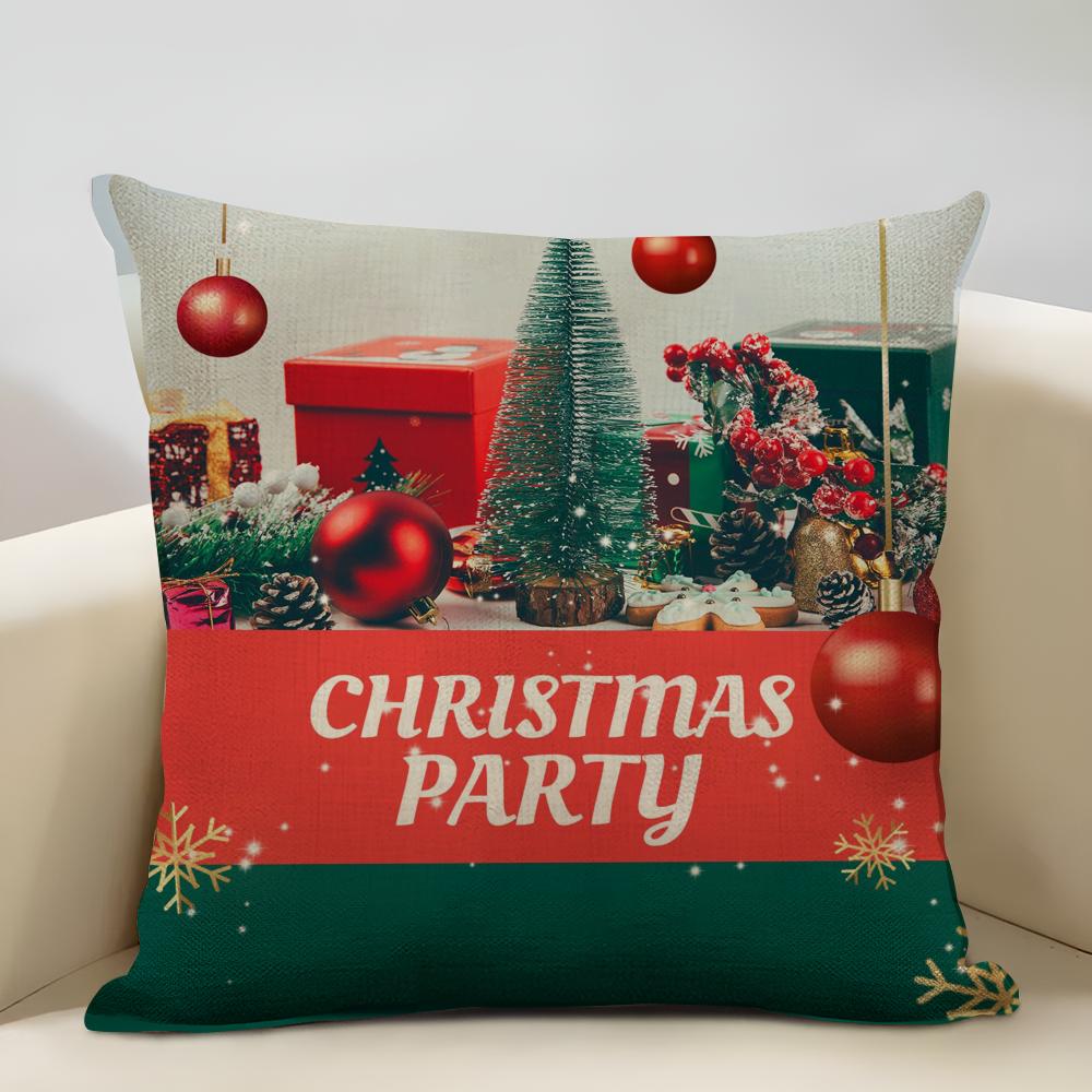 Merry Christmas Cushion Cover Household Decoration Linen Sofa Cushion Cover: Skin-Friendly & Breathable With Invisible Zipper