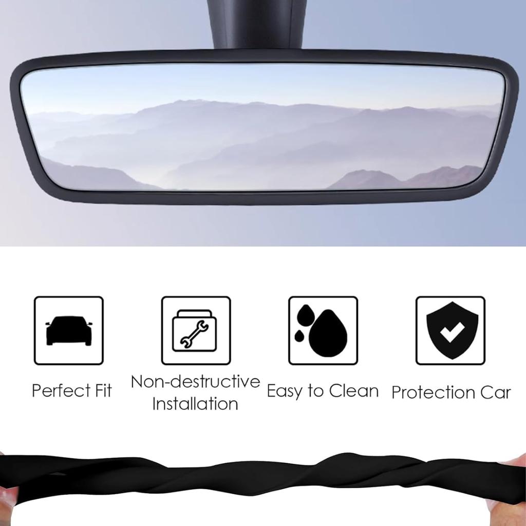 2PCS Protector Trim Frame for Tesla Model 3 Model Y Central Control Screen Cover Rearview Mirror Cover Silicone Center Console