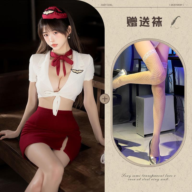 Sex lingerie pure desire stewardess uniform sexy deep V free suit cosplay temptation