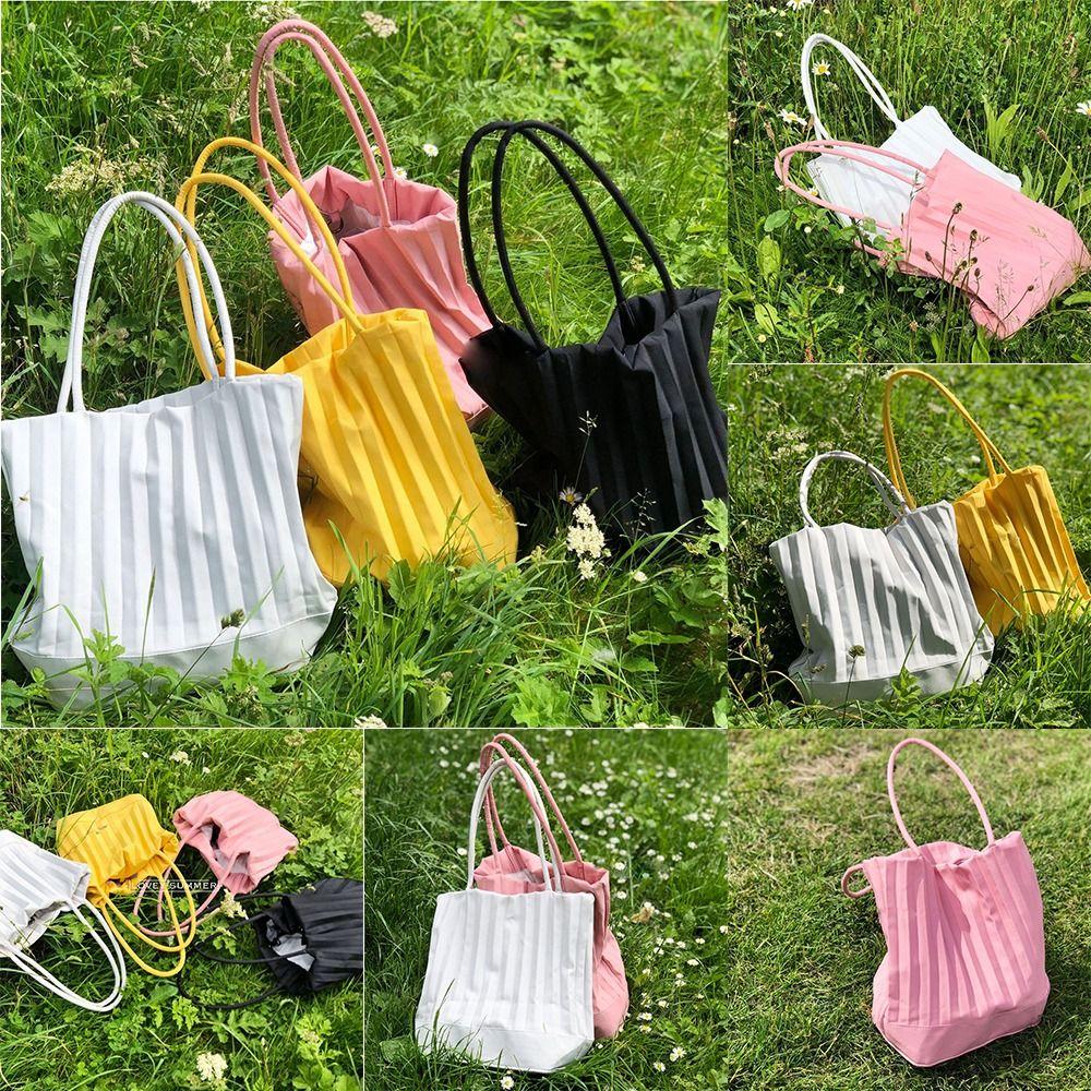

Solid Color Pleated Bucket Bag Korean Style Casual Girls