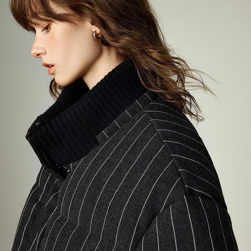 Chuyu Women's Striped Knit Stand Collar Puffer Jacket