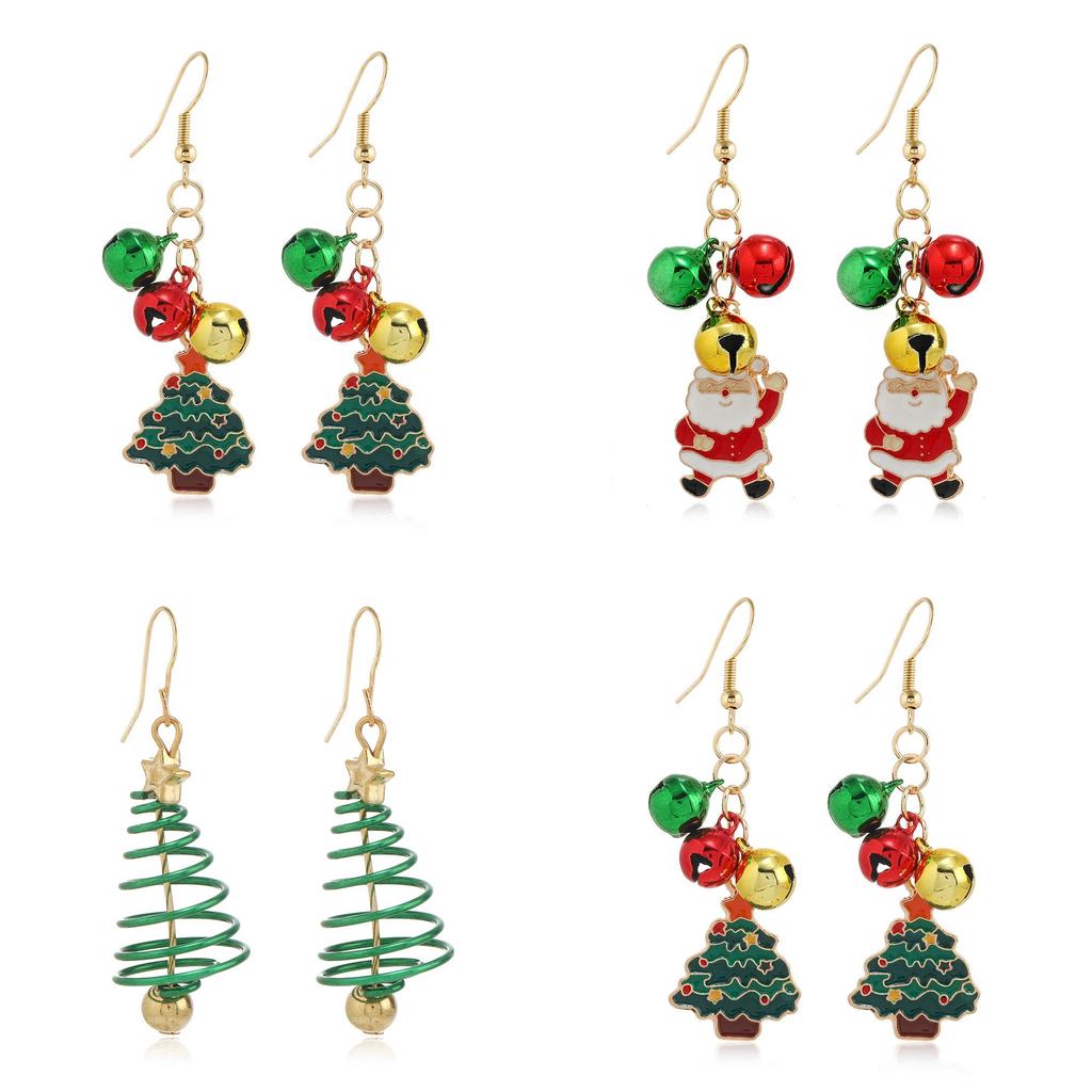 Holiday Christmas Snowflake Dangle Earrings With Bell And Gift Box For Women