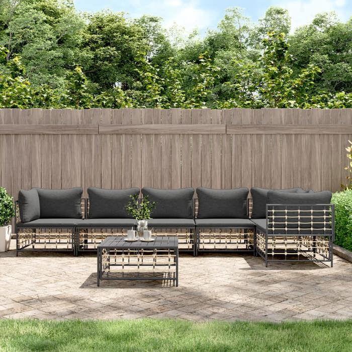VidaXL Salon de jardin 7 pcs avec coussins anthracite résine tressée, ensemble de salon, ensemble de salon d'extérieur, 3186757