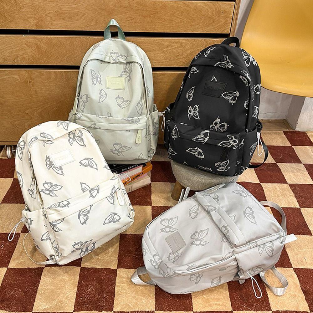 Small Pack Zipper Shoulder Bag Solid Color Casual Backpack Waterproof Butterfly Backpack Women