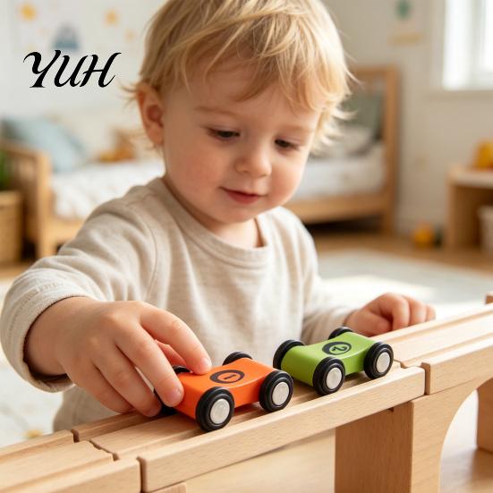 Lernspielzeug für Kinder Holz Mini Rennauto Kleinkinder, Rückziehfahrzeug mit Nummer Sicher Massivholz Vorschulfahrzeuge Kognition, Hand-Auge