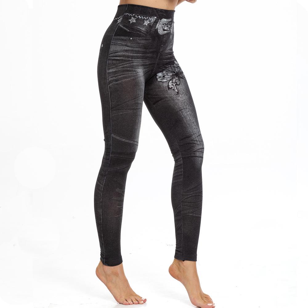 Chic Butterfly Print Faux Denim Butt-Lifting Leggings for Women