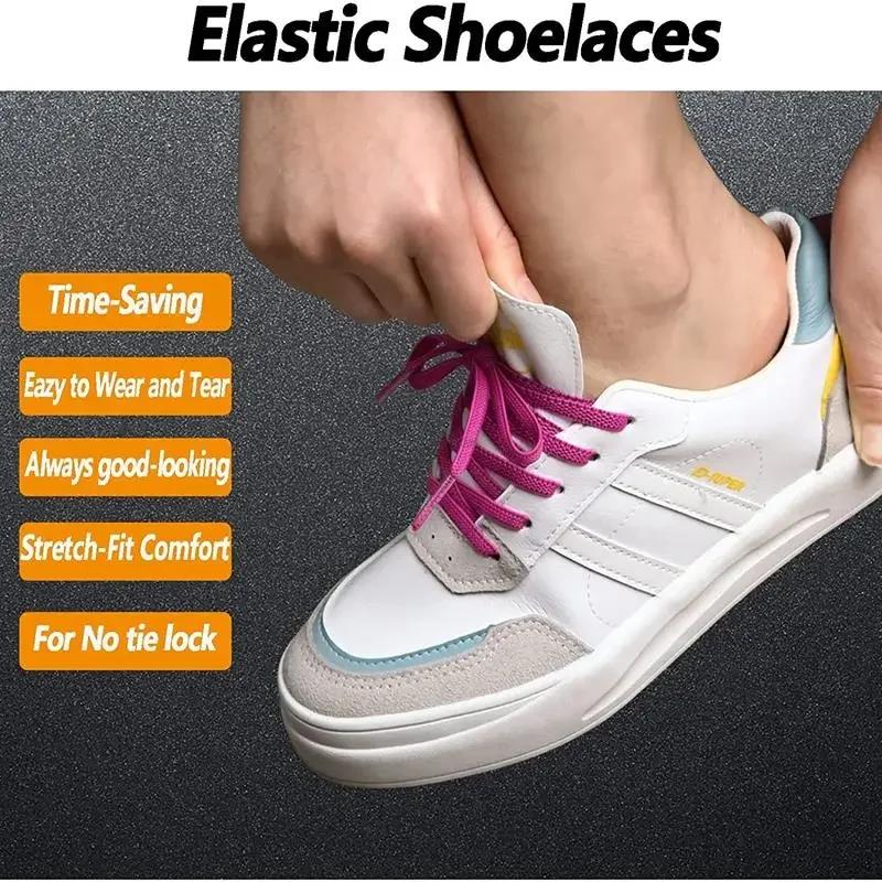 Elastic Flat Classic Sneakers Shoelaces 7 Mm Width Shoelaces for Kids Adults Shoe Laces Rubber Bands for Shoes Accessories 1Pair