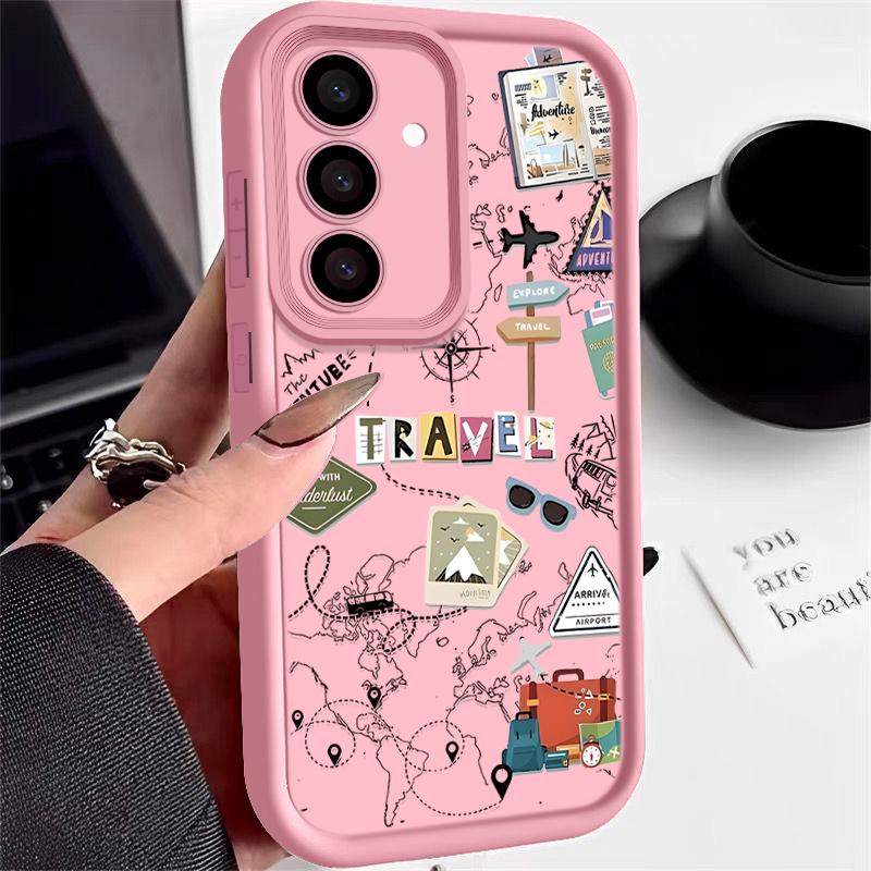 Travel Map Pattern Case For Samsung Galaxy A17 A56 A36 A26 A55 A16 A15 A14 A54 5G S25 FE S25 Edge S24 S22 S23 Ultra Phone Cover
