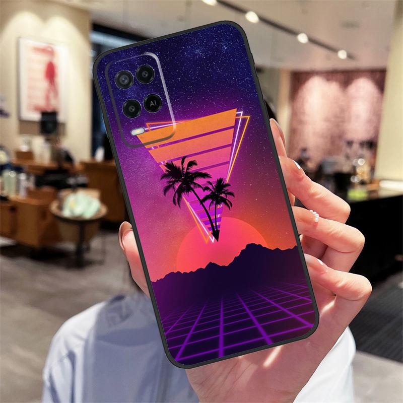80s Retrowave Neon Palms Tree Case For Oppo A94 A54 A40 A60 A80 A98 A78 A18 A38 A58 A16 A76 A96 A17 A77 A74 A57S A15 Cover