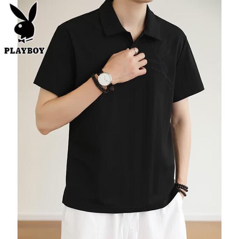 PLAYBOY Men s Embroidered Linen Blend Polo T-Shirt 2XL