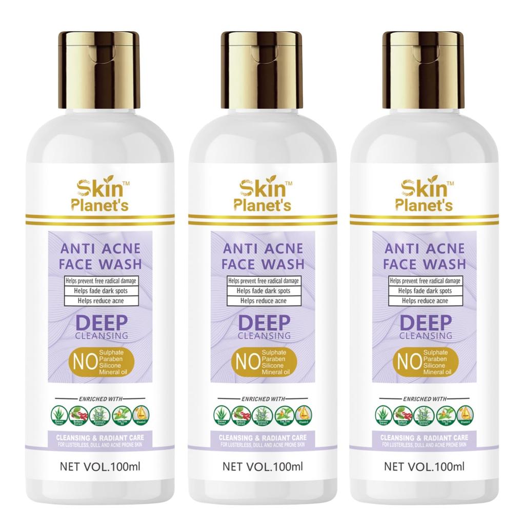 Skin Planet’s Facewash - Daily Use Cleanser for Oily and Acne-Prone Skin | Gentle Foaming Formula for Skincare Routine | Pack Of 3