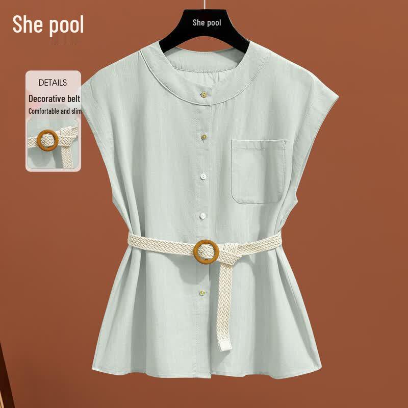 Women s Lyocell Round Neck Sleeveless Commuter Shirt ONE SIZE