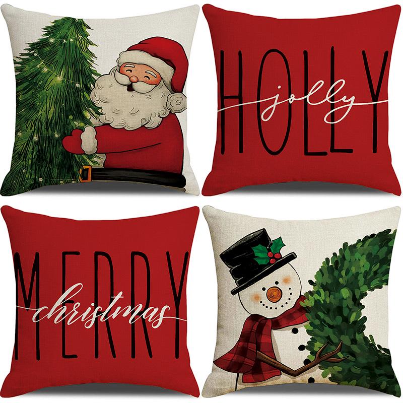 New Linen Christmas Pillowcase with Santa Claus and Reindeer Design 4545cm Pillowcase approx 280gset 1080₽