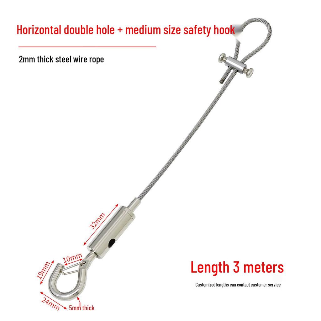 Adjustable 304 Stainless Steel Wire Rope with Double-Head Safety Hook and Spring Clip