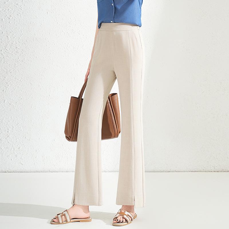 High Waist Elastic Mermaid Flare Pants - 2026 Summer Fashion Women's Slit Casual Cropped Trousers