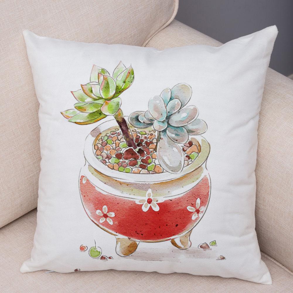 Cartoon Plant Cushion Cover Bedroom Living Room Car Sofa Pillowcase Watercolor Juicy Pillowcase Ornament