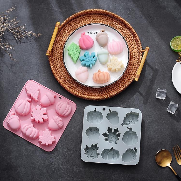 9-layer Silicone Mold For Chocolate Cake And Handmade Soap Autumn Harvest Theme With Oak Leaf Design