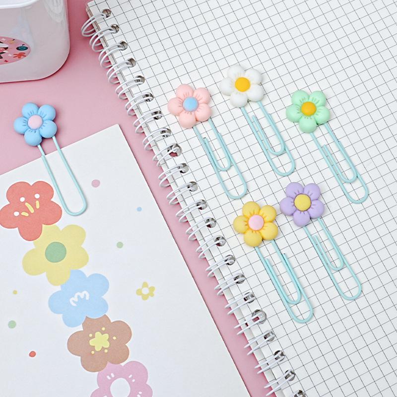 Ins-Style Cute Anime Flower Bookmark - PVC Paper Clip for Office Stationery