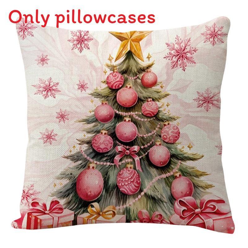 Conjunto de Quatro Capas de Almofada de Linho com Tema Natalino Moderno Minimalista para Decoração de Casa