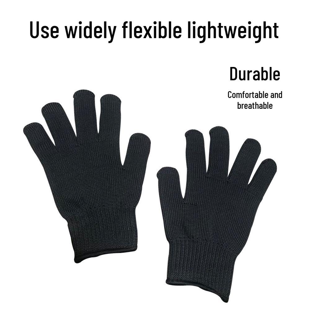 5A Grade Cut-Resistant Steel Wire Reinforced Black Glove for Outdoor Protection