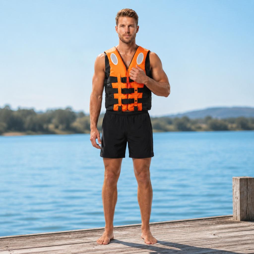 Adjustable Buckle Life Jacket with Reflective Strips for Paddleboarding Kayaking and Water Sports Safety Vest for Adults and Youth
