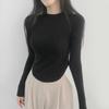tops Women's Korean Fashion Tops Cut and Sew Long Sleeve Cropped Tight Slim Stretchy Single Color Plain Affordable Simple Feminine Casual Autumn