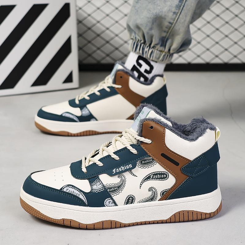 New High Top Winter Fleece Warm and Comfortable Men's Sports Shoes, Lightweight and Versatile Men's Shoes