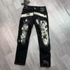High Street Trend Brand Elastic New Men's Niche Unique Patch Ripped Jeans Elastic Slim-fit Pants
