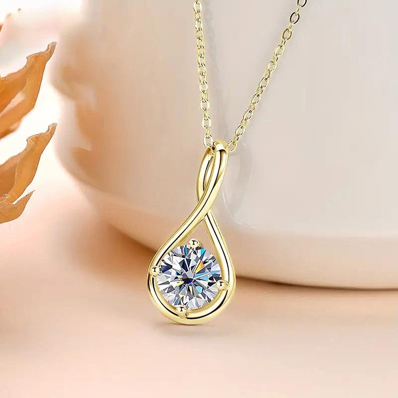 Ladies' Twisted Water Droplet Pendant Necklace, Round Synthetic Zircon Inlay, Minimalist and Elegant Jewelry, Daily Wearing Necklace
