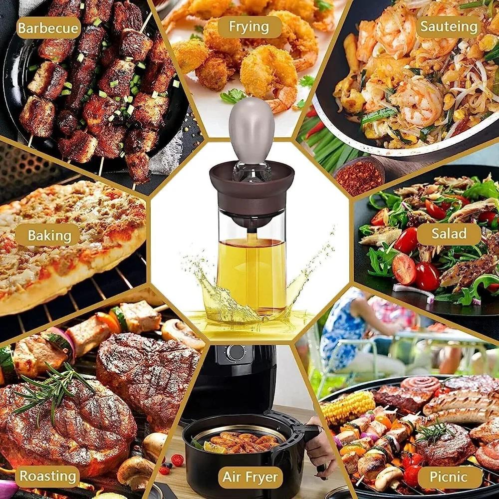 Set di flaconi contagocce e dosatori per olio in silicone 2 in 1 con spazzola in silicone per cucinare, friggere, cuocere al forno, barbecue e pancake.