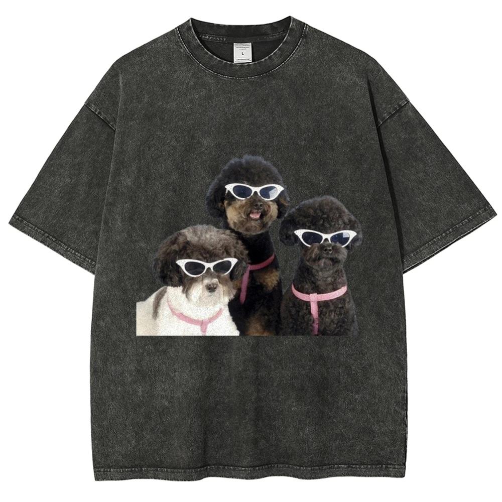 

Крутые футболки с плюшевым мишкой для собак, унисекс, выстиранные футболки, мужские, женские, модные, повседневные, с коротким рукавом, хлопковые, оверсайз S