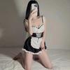 Dulce vestido de sirvienta, lencería Sexy con volantes, disfraces de Cosplay Kawaii, escote en V profundo, tentación de Anime para mujeres con delantal vendaje