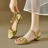 Handmade Real Soft Leather Low Heel with Sandals Female 2025 Summer New Fairy Style Shoes Woven Thick Heel Sandals