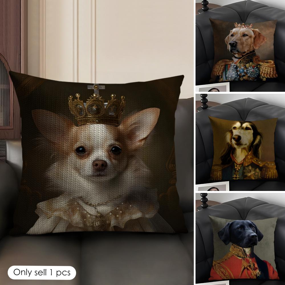 Renaissance Royal Dog Cushion Cover Natural Linen Organic Fabric DoubleSided Printing Sofa Home Decor Gift Pillow Case