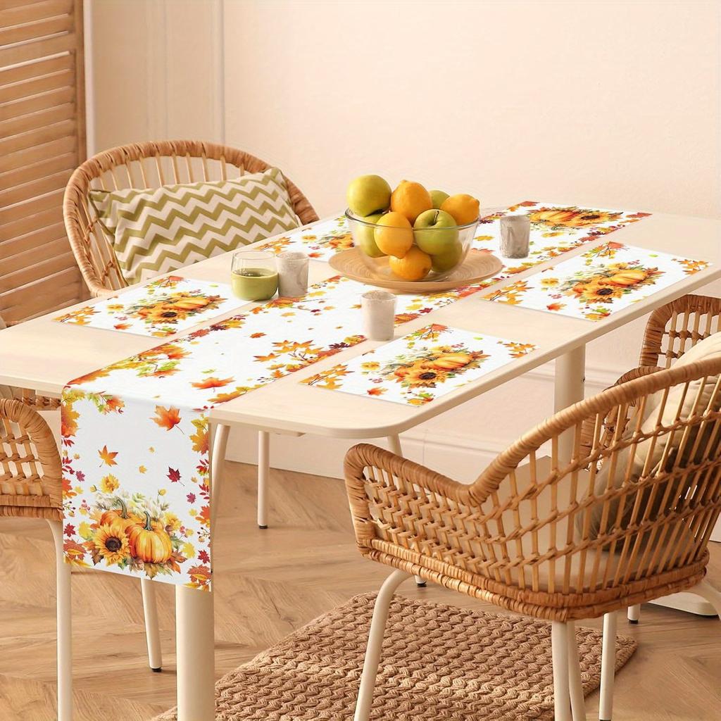 Fall Pumpkin Maple Leaf Linen Table Runner Placemat Thanksgiving Decor Autumn Sunflowers Kitchen Dining Table Runners Home Decor
