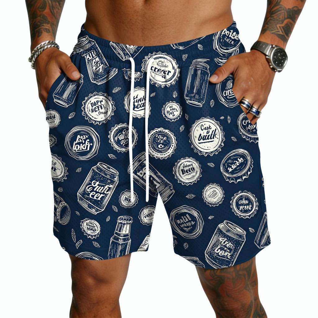 Men's Casual Drawstring Shorts Lightweight Quick Dry Five Inch Inseam Printed Lounge Shorts with Elastic Waistband for Everyday Wear