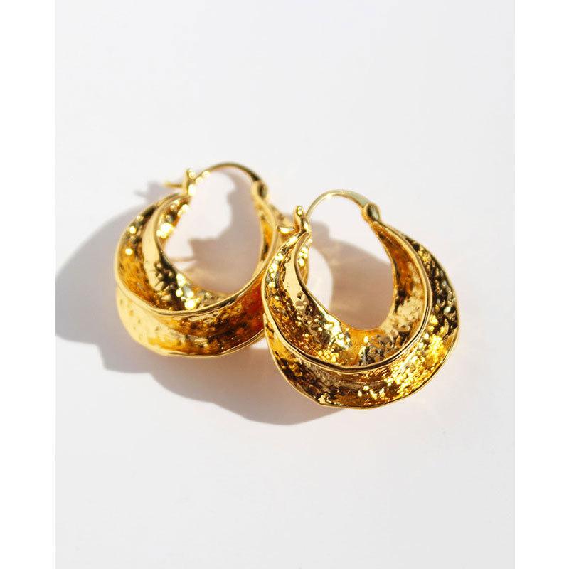 Earrings French Style Retro Handmade Beating Pattern Concave And Convex Texture Bag Exaggerated Earrings 19