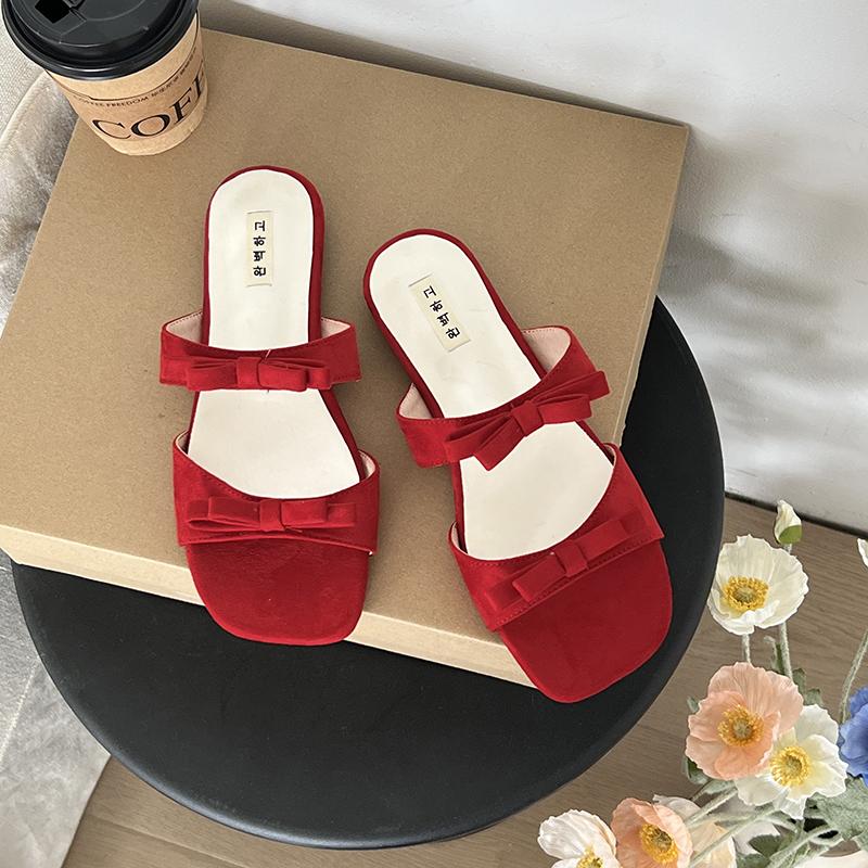 Fashion Shoes Woman 2025 Square Toe Rubber Flip Flops Female Slippers Butterfly-Knot Hawaiian New Block Summer Scandals Slides Female