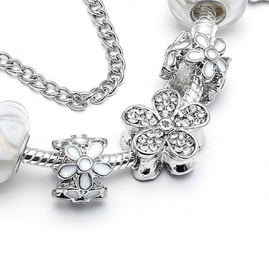 Yousheng Women Bangle Multi Flower Clover Pendant Secure Closure Rhinestone Decor Alloy Adjustable Bracelet Prom Dating Work Wrist Jewelry
