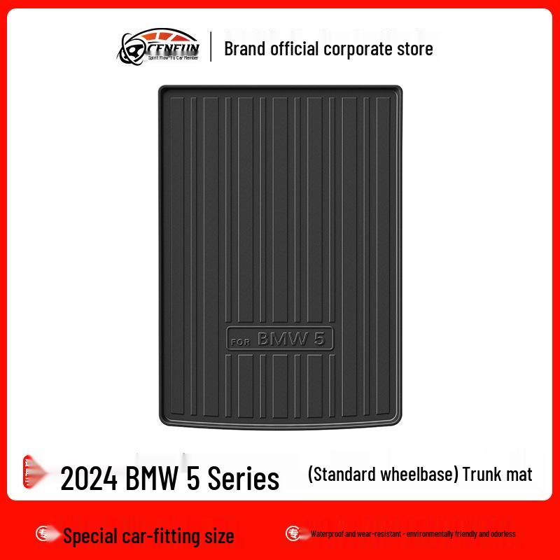 Compatible TPE Trunk Mat for 2024 BMW 5 Series: Eco-Friendly, Waterproof, Wear-Resistant, Carbon Fiber Pattern.