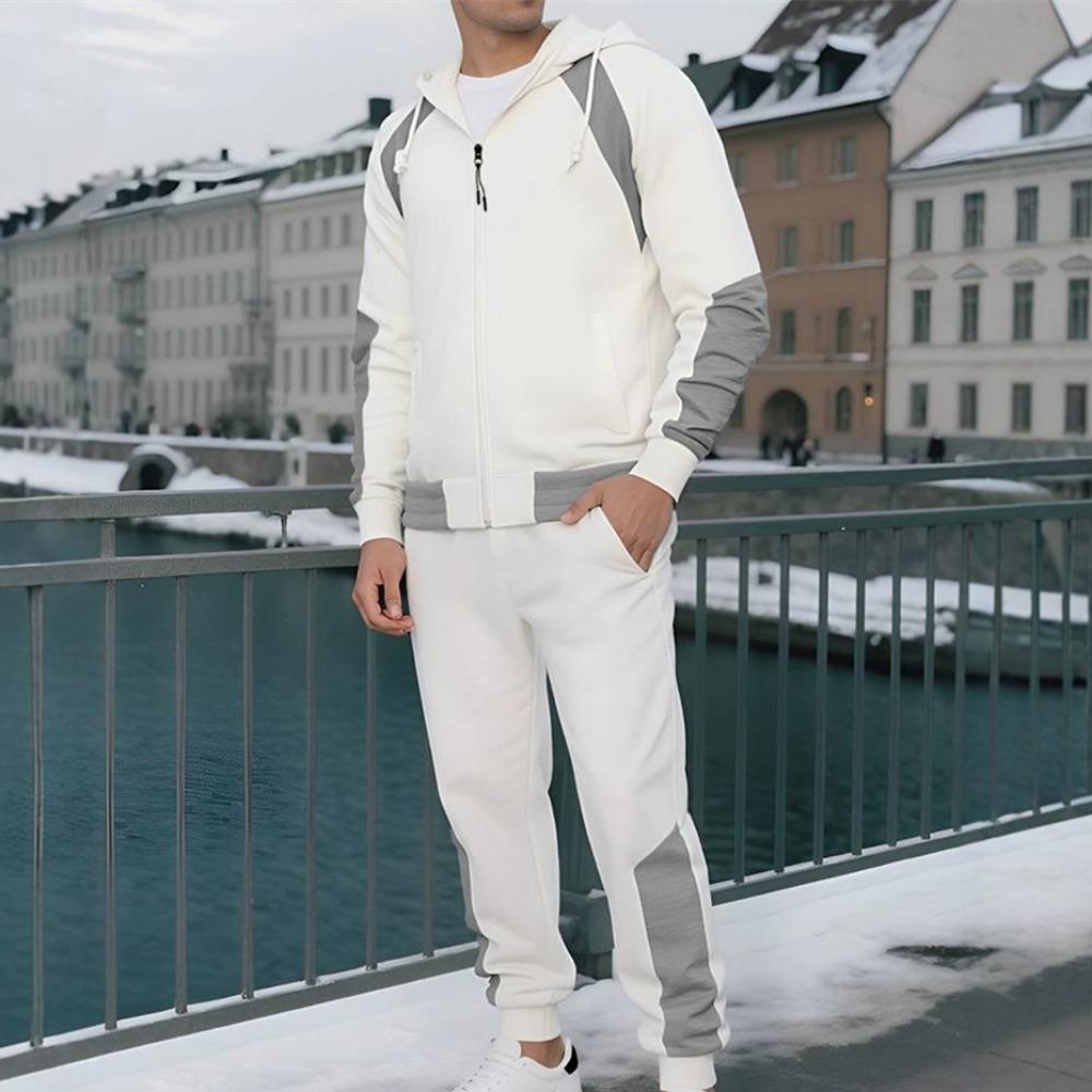 Conjunto de Fato de Treino Masculino com Capuz Outono Inverno 2025 Jaqueta com Zíper e Calças Conjunto de 2 Peças Roupa Casual Desportiva Conjuntos Masculinos