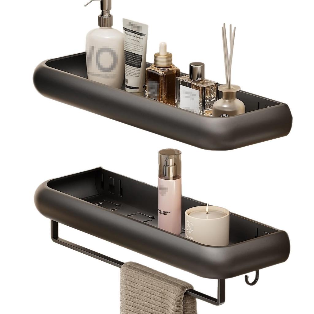 Punch-Free Gunmetal Bathroom Shelf: Wall-Mounted Storage for Vanity & Toilet