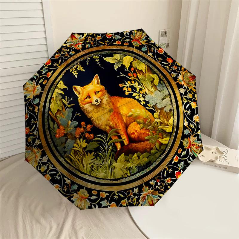 

1PC Fox Floral Umbrella-8-Rib Reinforced, Automatic Open, Lightweight & Durable, Cute Fashion Accessory for Outdoor-K1299