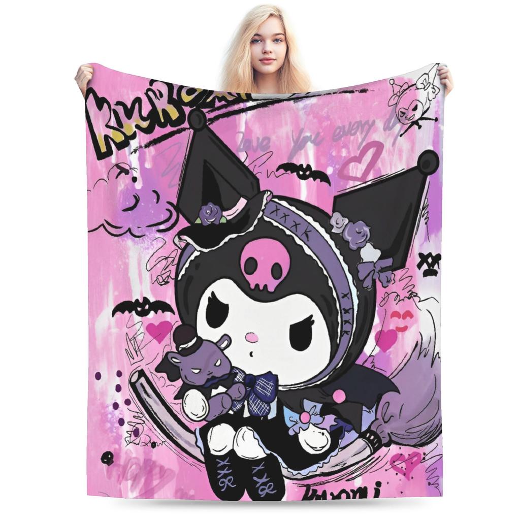 Cartoon Cool Cute Kuromi Fleece Throw Blanket Blanket for Home Outdoor Super Soft Bed Rug