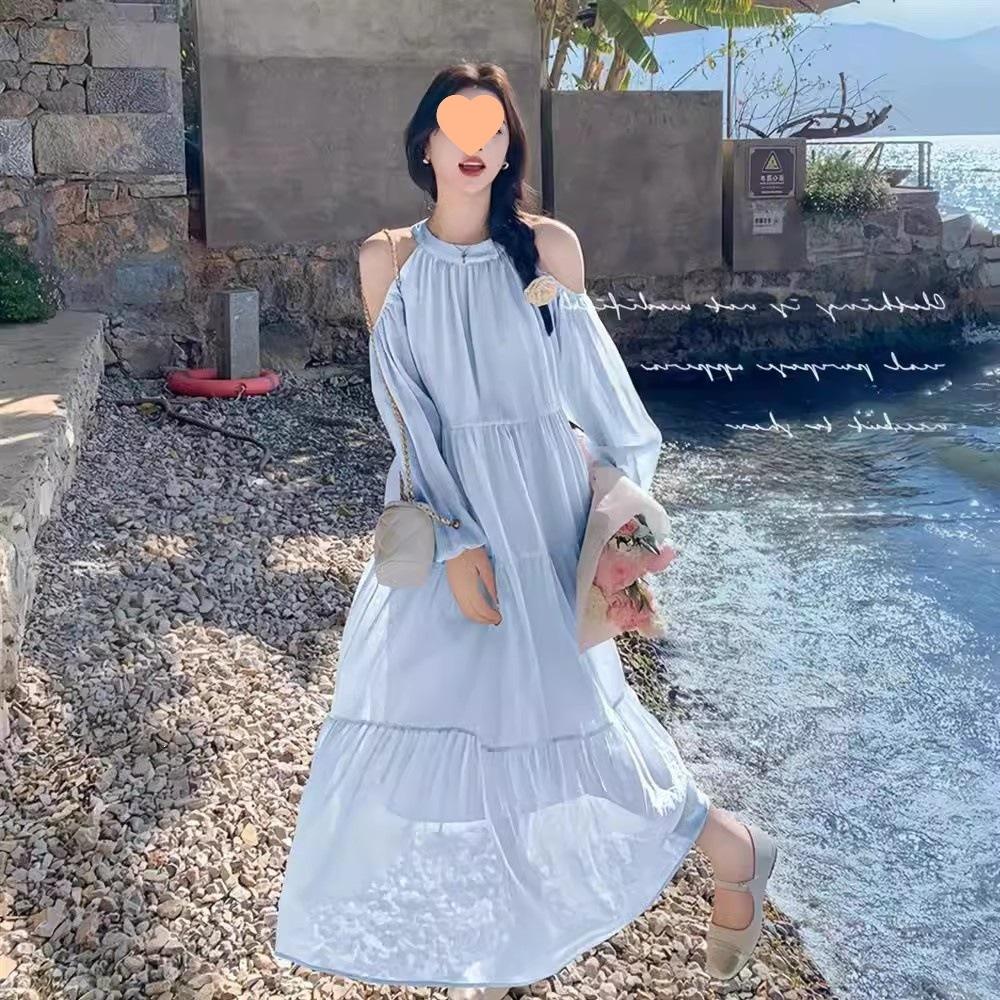 New French Gentle Wind Sweet Loose Beautiful Fairy Long Dress Seaside Vacation Wind Off-the-shoulder Dress Female
