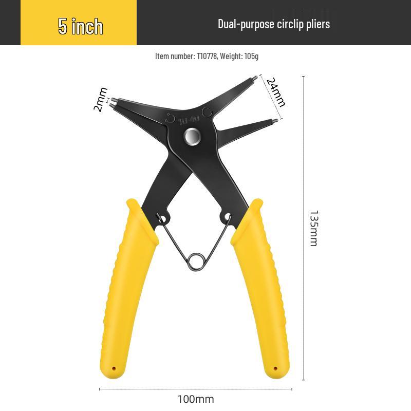 

Dual-Use Snap Ring Pliers for Internal/External Circlips - Yellow Handle