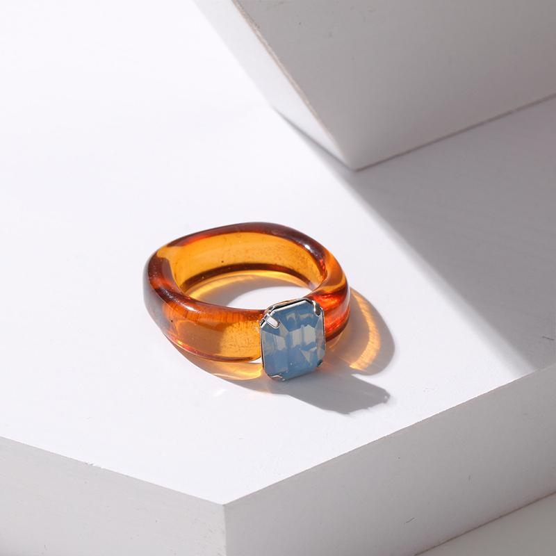 Fashion Simple Inlaid Colorful Zircon Resin Ring Women Sweet Cute Birthday Party Commemorative Jewelry Gift